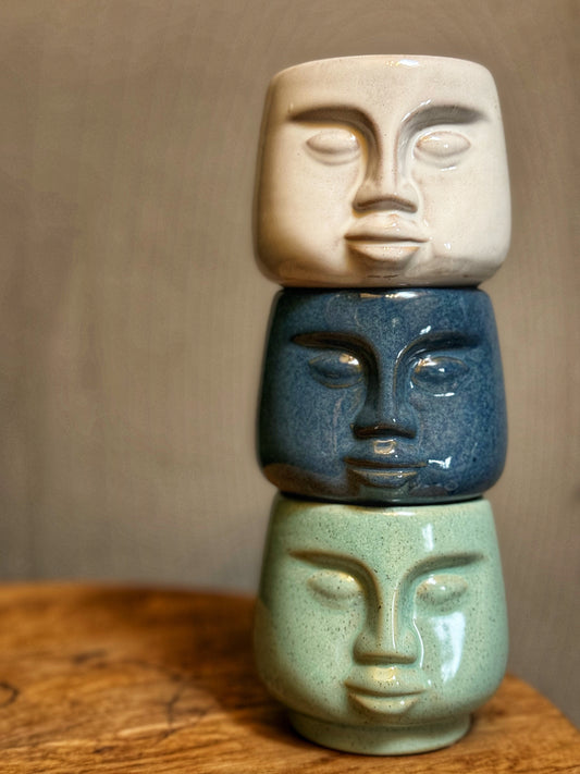 Mini Face pots- Green/Stone/Navy Blue